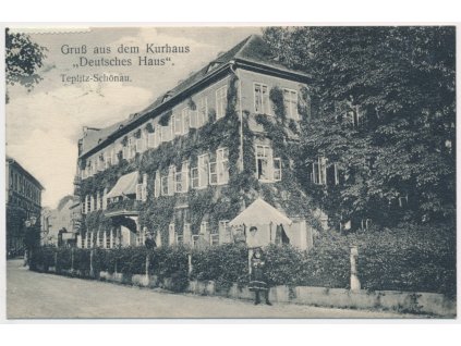 65 - Teplice, Gruss aus dem Kurhaus "Deutsches Haus", oživená partie