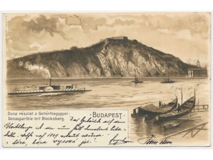 Maďarsko, Budapest, Duna részlet a Gellérthegygyel, cca 1901