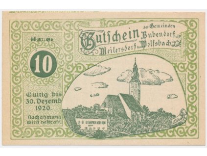 Rakousko, nouzová bankovka, 10 h, Bubendorf, 1920 , luxusní stav UNC