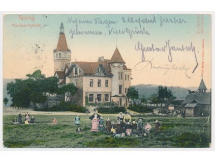 69 - Ústí nad Labem, Větruše, oživená partie před restaurací, cca 1902