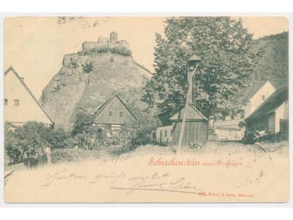 69 - Ústí nad Labem, Střekov, Schreckenstein vom Dorfplatz, cca 1900