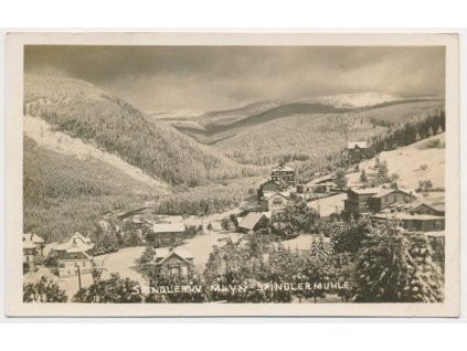 66 - Trutnovsko, Špindlerův Mlýn, celkový pohled na zasněžené město, cca 1928