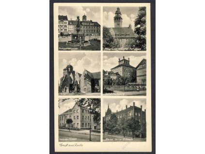 Deutschland, Gruss aus Zeitz, Finkgräfebrunnen, Michaeliskirche u. Ä., cca 1935