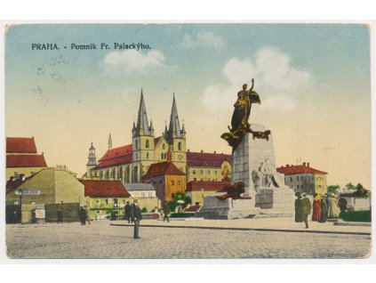 49 - Praha, oživená partie u pomníku Fr. Palackého, cca 1930