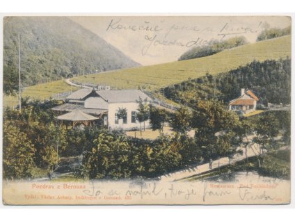 02 - Beroun, Restaurace "Pod Rozhlednou" a okolí, prošlá poštou 1904