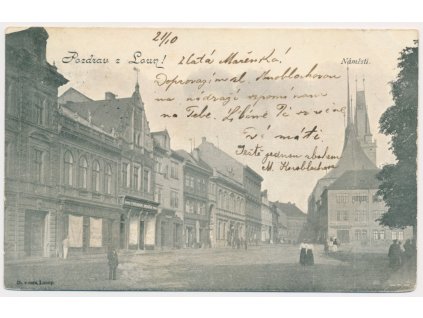 34 - Louny, oživená partie z náměstí, prošlá poštou 1899 (!!!)