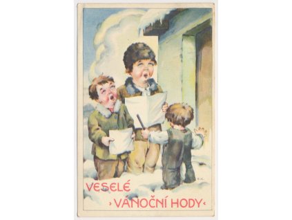 Veselé Vánoční hody, děti zpívající koledy, cca 1927