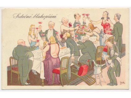 Srdečné blahopřání, oslavující lidé, cca 1920