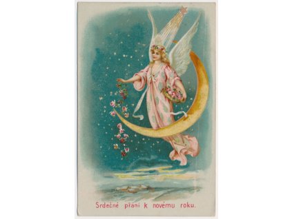 Srdečné přání k novému roku, anděl, cca 1918
