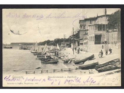 Deutschland, Sassnitz, Strandpromenade u. Segelboote, cca 1903