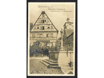 Deutschland, Rothenburg o. T., Weinkeller Meistertrunk, Kapellenbrunnen, cca 1915