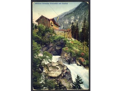 Österreich, Mittlerer Krimmler, Wasserfall u. Gasthof, cca 1912