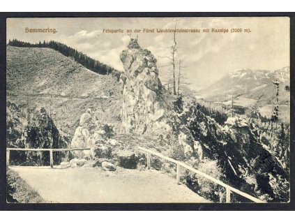 Österreich, Semmering, Felspartie an der Fürst Liechtensteinstr. m. Raxalpe, cca 1910