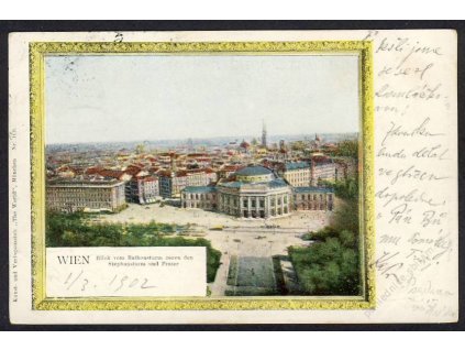 Österreich, Wien, Blick vom Rathausturm gegen den Stephansdom u. Prater, cca 1902