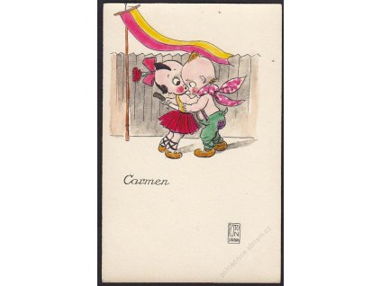 Satirická pohlednice, Carmen, Fon Fon Jindra, cca 1920