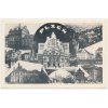 47 - Plzeň, 8 - mi záběrová koláž s dominantami města, cca 1935