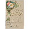 Velikonoční přání, Fröhliche Ostern!, tlačená, zlacená koláž, cca 1902