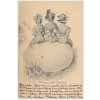 Velikonoční přání, Fröhliche Ostern!, 3 dámy a vejce, cca 1904