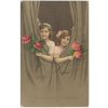 Srdečné přání k jmeninám, dívky s květinami, cca 1920