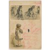 Námětová  2 - záběrová pohlednice, "Kočky na kole", Koch a Bitriol, cca 1906