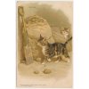 Litografie, 2 kočky ve spíži, cca 1900