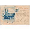 49 - Praha, koláž, "Pozdrav z Královských Vinohradů", Chrám sv. Ludmily, cca 1899