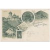02 - Berounsko, Karlštejn, 5 - ti záběrová koláž hradu a jeho okolí, cca 1898