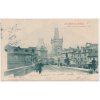 49 - Praha, Malostranské mostecké věže, oživená partie z Karlova mostu, cca 1902