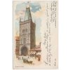 49 - Praha, oživená partie s koňským kočárem před Prašnou bránou, cca 1904