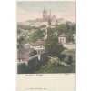 49 - Praha, pohled na Hradčany, oživená partie s dělem, cca 1903