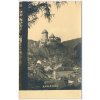 02 - Berounsko, Karlštejn, pohled na hrad a domy v podhradí, cca 1958