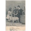 Novoroční blahopřání, Fröhliches Neujahr, "Děti s prasátkem", cca 1908
