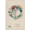 Srdečné přání k jmeninám, květinový věnec, cca 1920