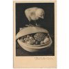 Veselé Velikonoce, Fröhliche Ostern, kuřátko a vajíčka, cca 1942