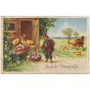 Velikonoční přání, Herzliche Ostergrüsse, zajíček, kuřátka, slepička..., cca 1935