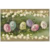 Velikonoční, Fröhliche Ostern, tlačená zlacená koláž s vajíčky, cca 1900