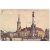 41 - Olomouc, socha sv. Trojice, oživené náměstí s radnicí, cca 1916