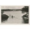 08 - Chebsko, Mariánské Lázně, Koupaliště Lido, oživená partie s kajakem, 1952