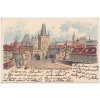 49 - Praha, Kleinseitener Brückenthürme, oživená partie na Karlově mostě, cca 1901