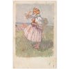 Námětová pohlednice, Dívka v lidovém kroji, cca 1906