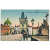 49 - Praha, oživený Karlův most a Staroměstská mostecká věž, cca 1916