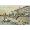 49 - Praha, oživené Palackého nábřeží, parníky na řece, cca 1909
