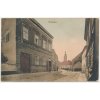 64 - Táborsko, Soběslav, oživená ulice, nákl. V. Smrž, cca 1918, vada - lom v růžku