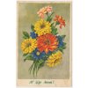 Blahopřejná pohlednice, Ať žije Anna, květiny - Gerbery, cca 1950