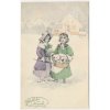 Novoroční přání, Glückliches Neujahr!, Dvě dívky, zasněžená krajina, 1912
