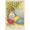 Velikonoční pozdrav, Váza s kočičkami, barevná vajíčka..., cca 1940