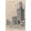 49 - Praha, koláž, Der Pulverthurm, oživená partie u Prašné brány,1902