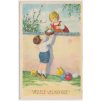 Veselé Velikonoce!, děti, barevná vajíčka, kuřátka..., 1929