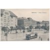 Maďarsko, Debrecen, Ferenc József-út, oživená ulice s tramvají, cca 1915