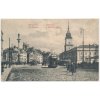 Polsko, Varšava (Warszawa), Plac Zamkovy, oživená ulice s tramvají, 1914